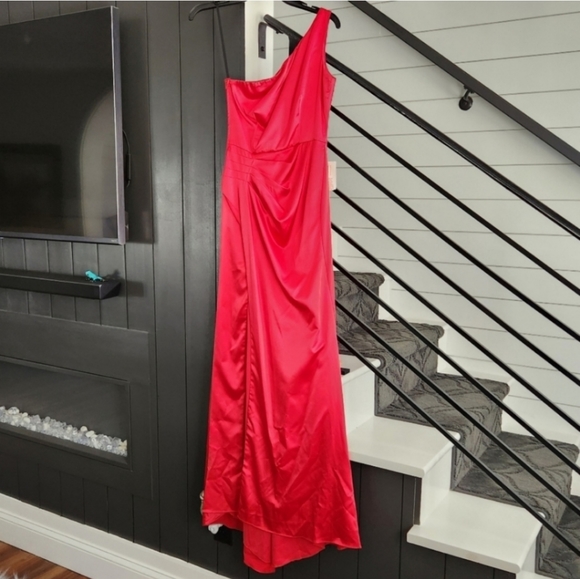 B Darlin Silky One Shoulder Full Length Dress - Picture 2 of 8